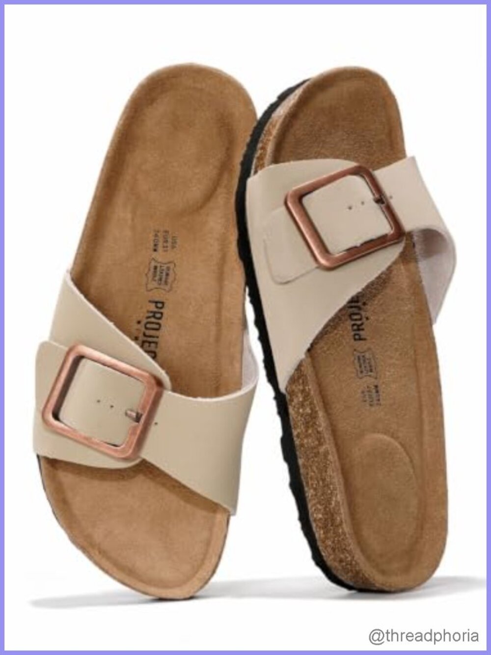 Genuine Leather Sandals Comfortable Slides Cork Footbed Memory Foam Walking